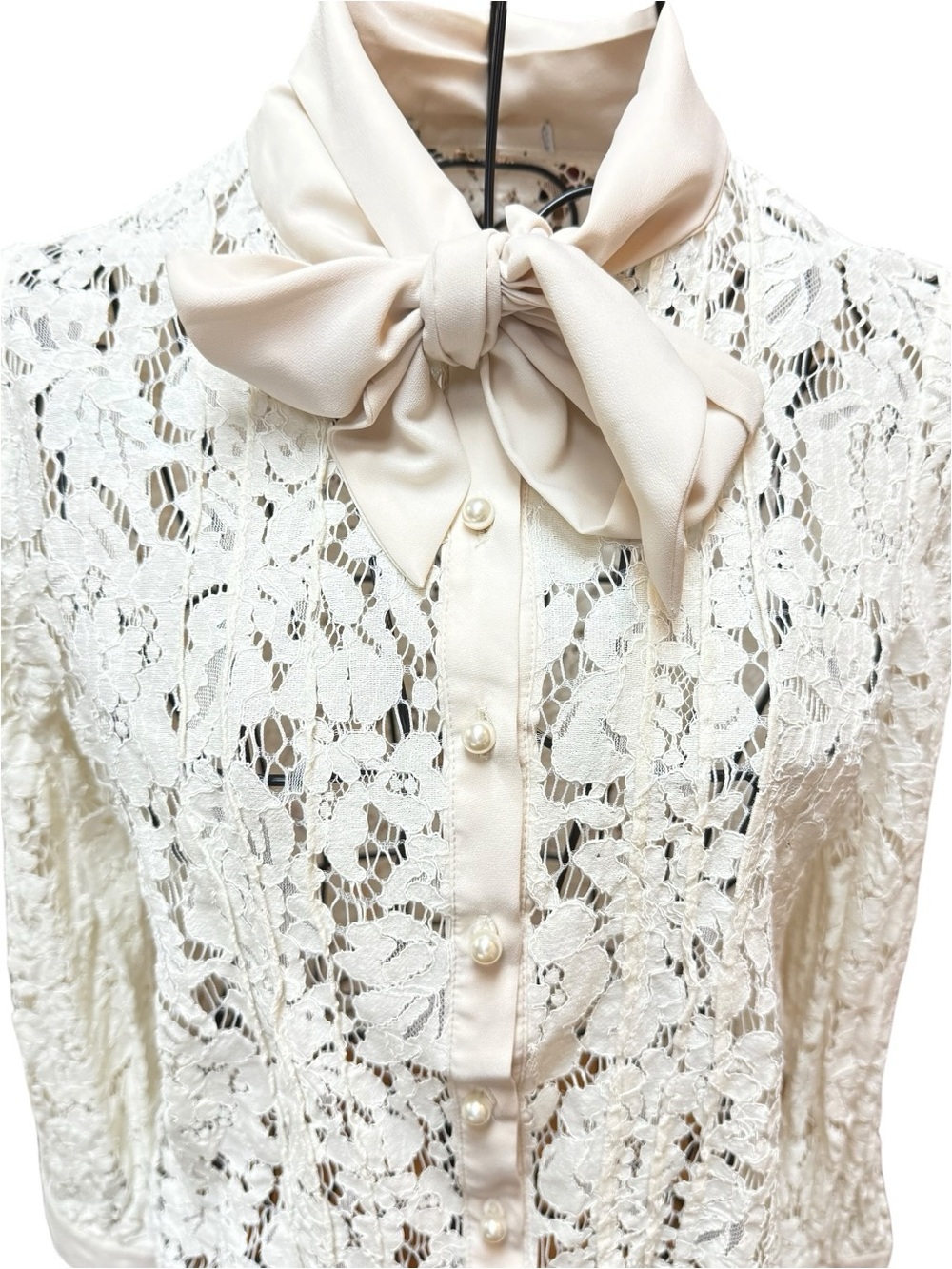 Vintage style Victorian Cream Lace Bow Blouse no tags small